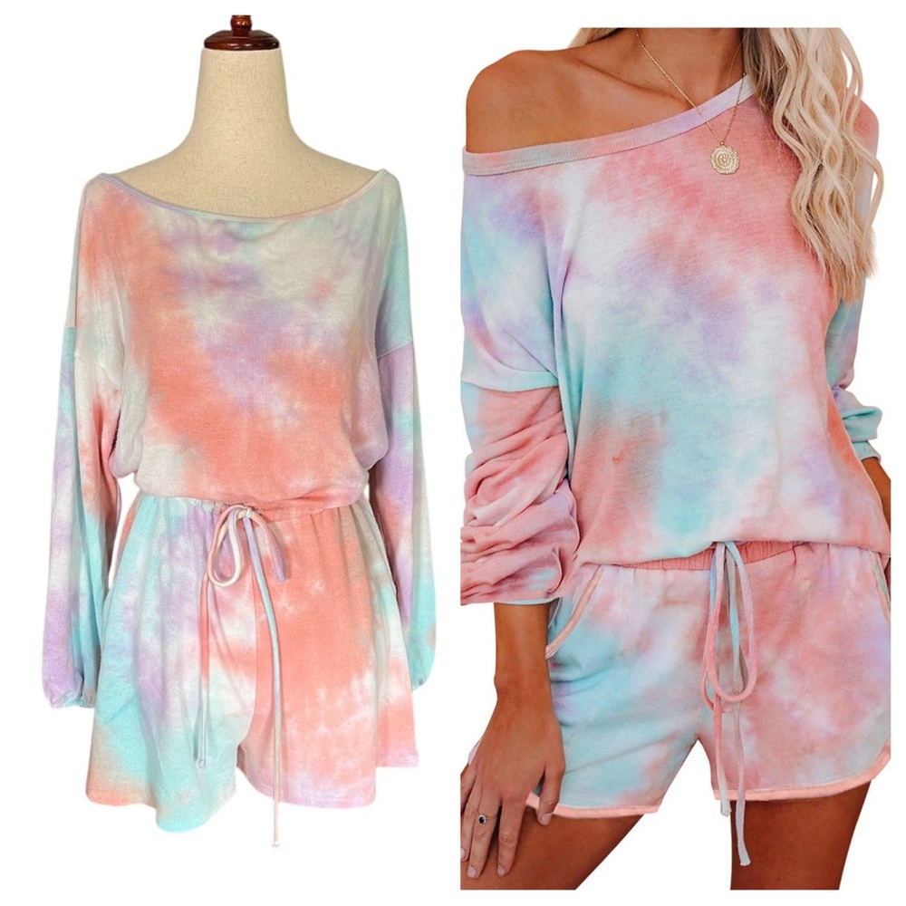 Everly Oversized Tie Dyed Off Shoulder Romper